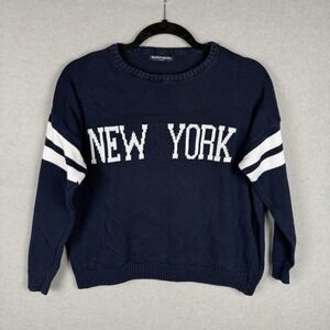Brandy Melville‎ Sweater New York Slouchy Crewneck Pullover Preppy Blue One Size